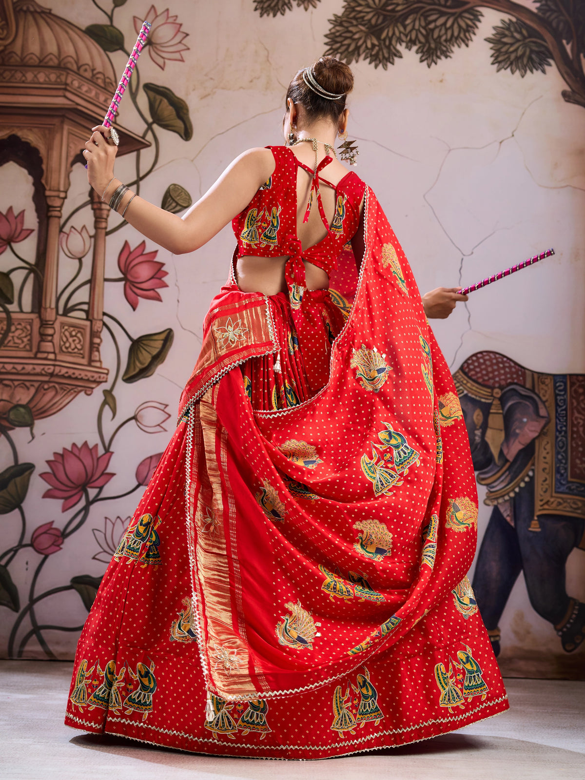 KcPc Beautiful Kalamkari Style Gaji Silk Lehenga with Gotapatti GOURI