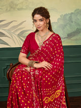 KcPc New Gaji Silk Bandhani Style Saree with Cutdana & Gotapatti Work VND