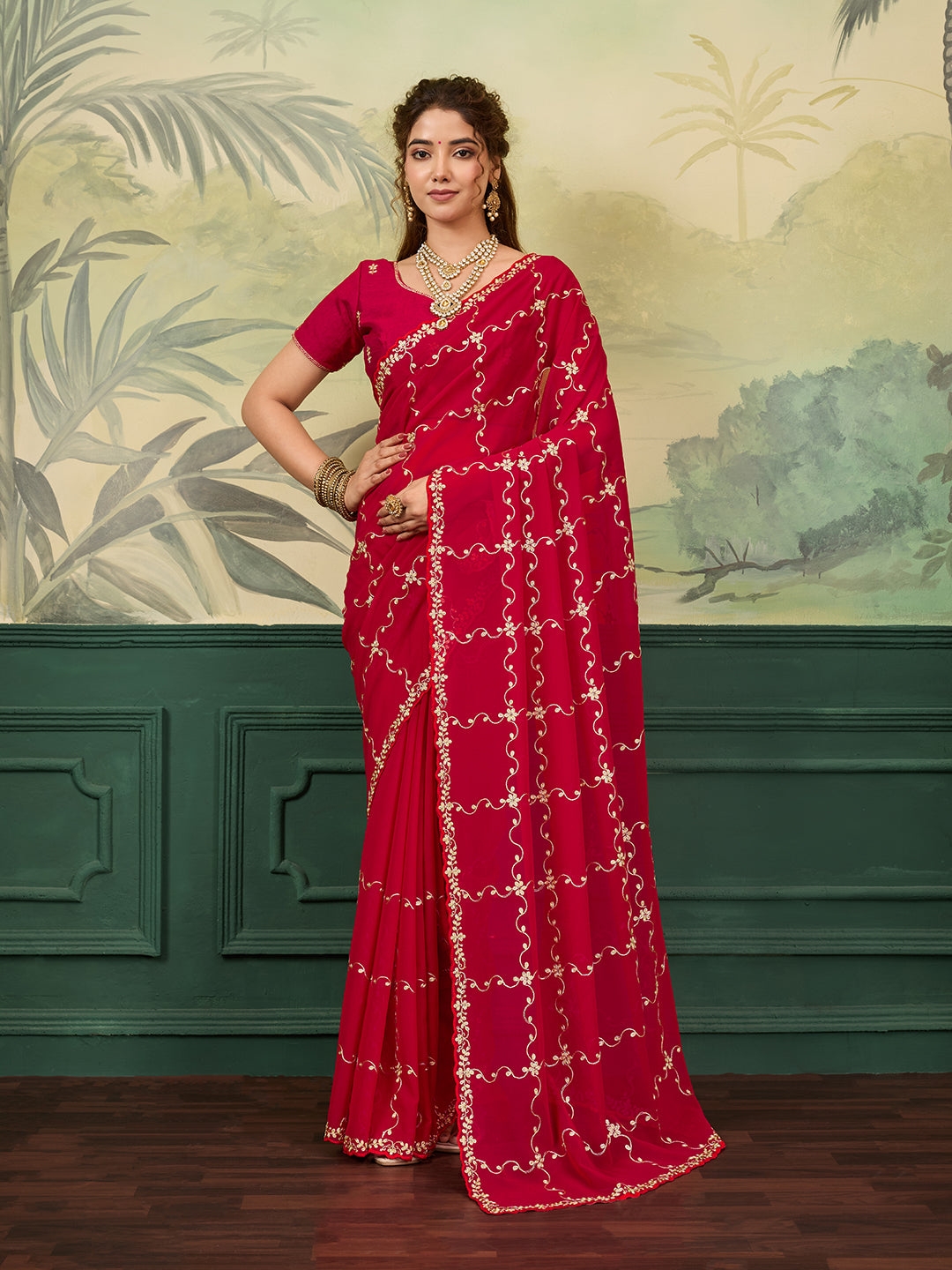 Buy Stylish Festive Wear Saree With Pittan Work KcPc