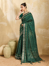 KcPc New Viscos Silk Bandhani Print Aari tari work Saree Green GAN