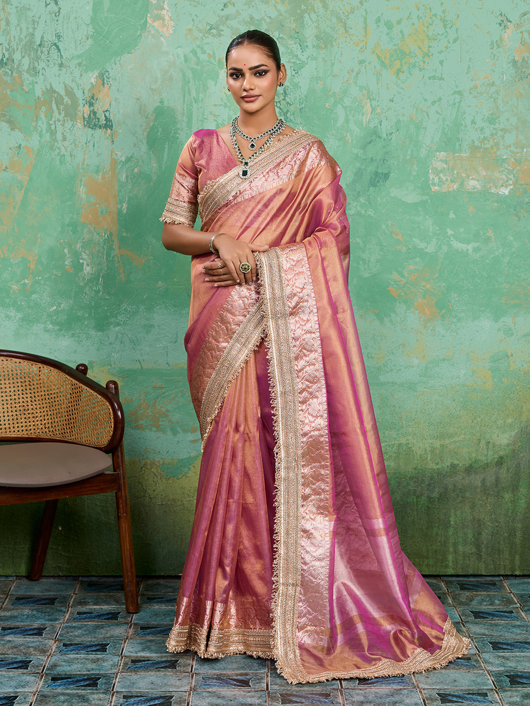 Banarasi Handloom katan silk Tissue Fabric saree in soft pink colour