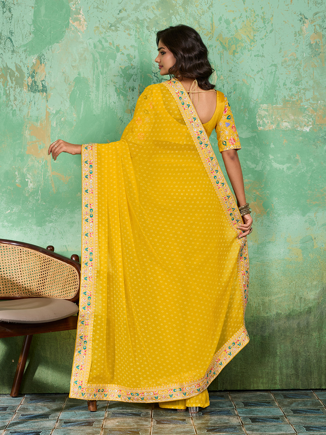 Gotapatti embroidery Work in yellow colour