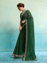 KcPc New Beautiful Georgette Leheriya Style With Embroidery Border Work Saree STL