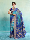 KcPc New Launch Pure Khaddi Georgette Upada Neemzari Bandhej SareeFirozi Blue