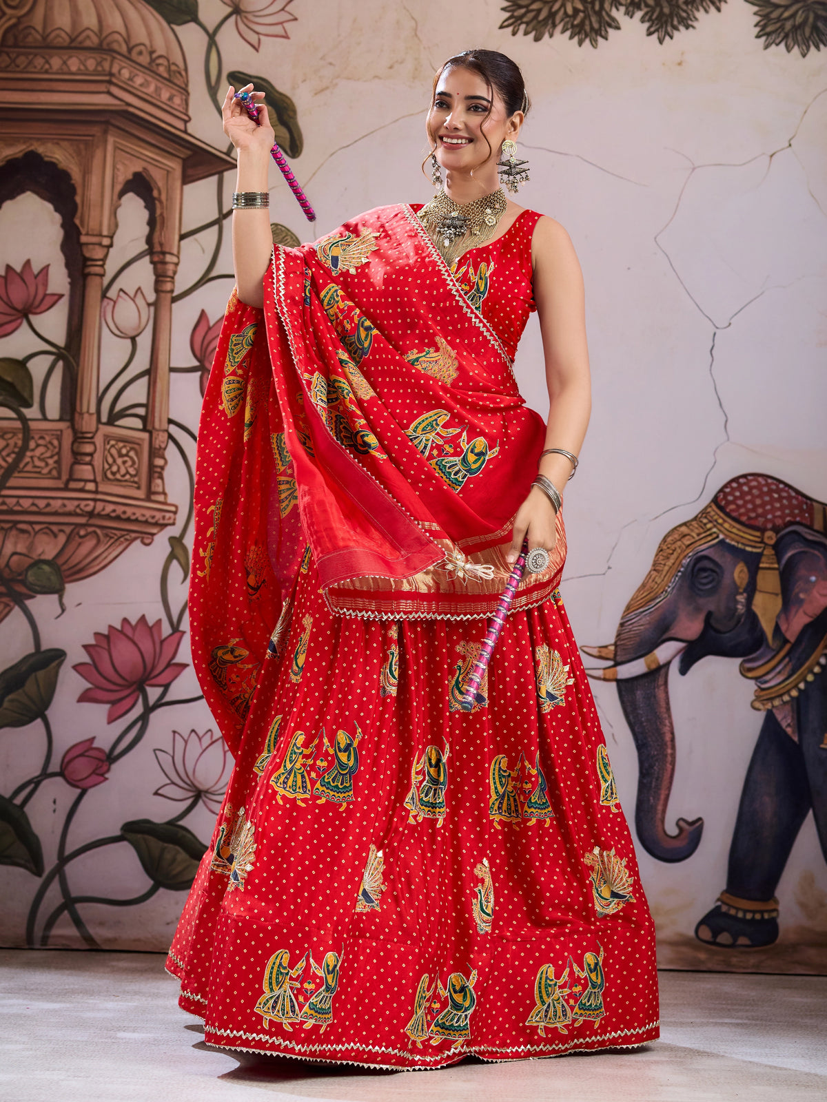 KcPc Beautiful Kalamkari Style Gaji Silk Lehenga with Gotapatti GOURI