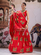 KcPc Beautiful Kalamkari Style Gaji Silk Lehenga with Gotapatti GOURI