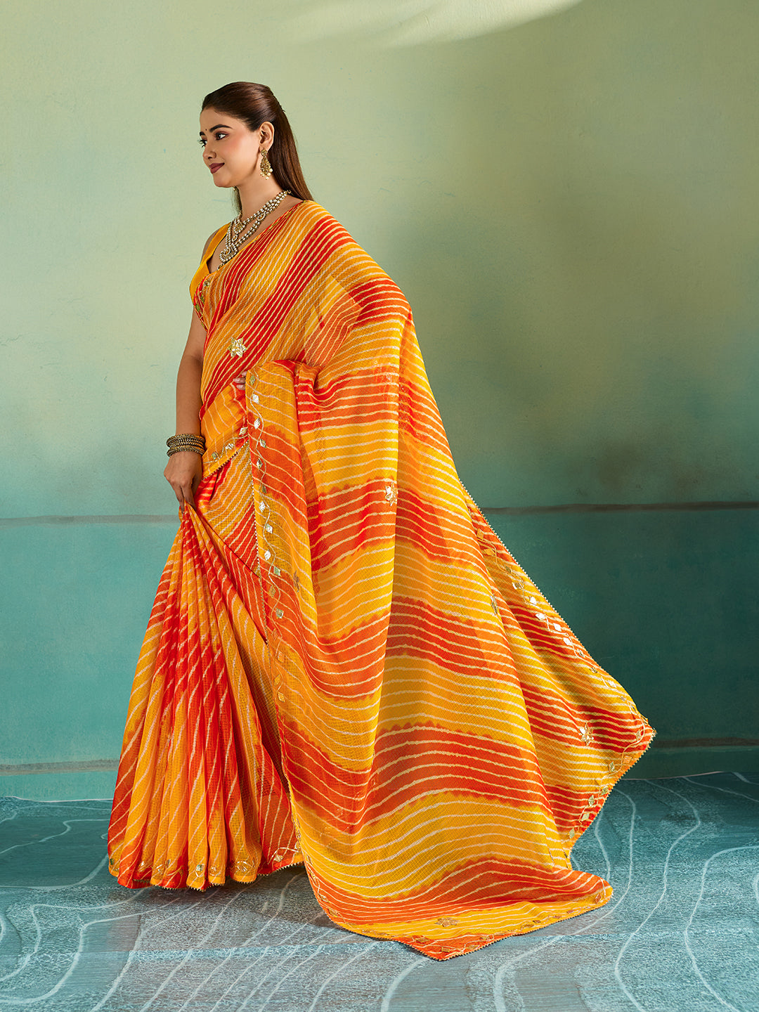 Buy Leheriya Style With Gotapatti Work Saree