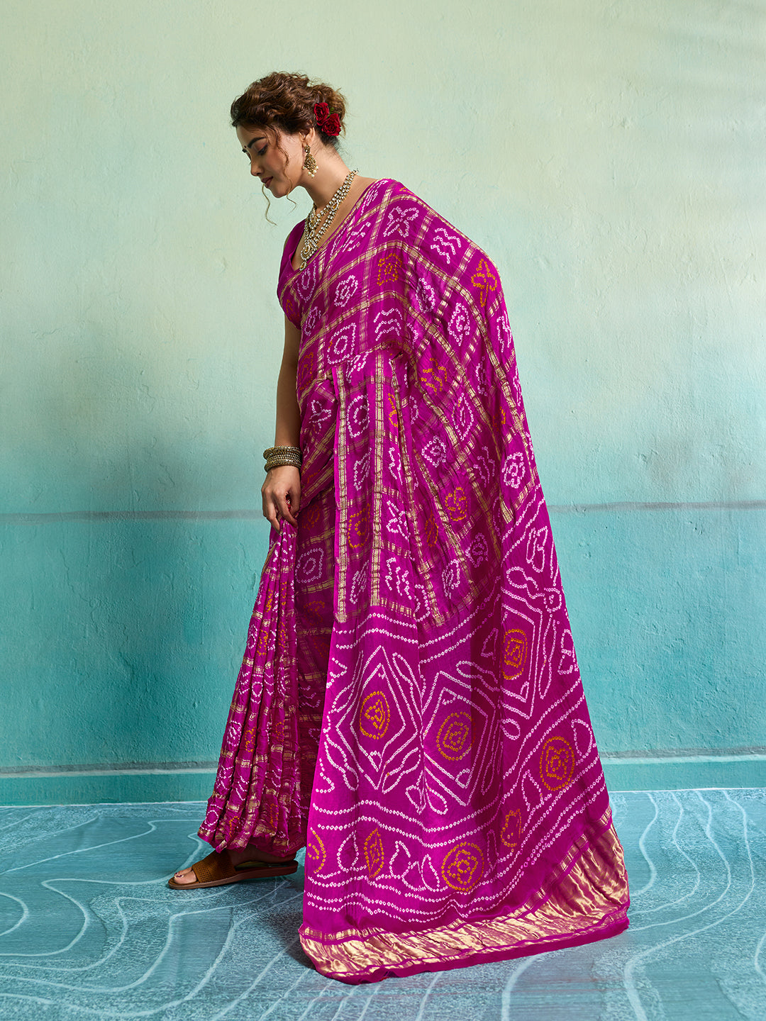 KcPc New Gaji Silk Bandhani Ghatchola SareeRani