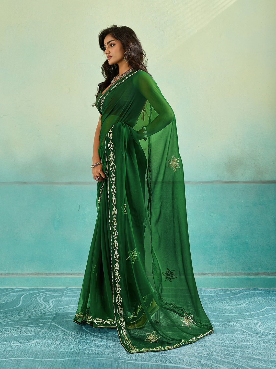 KcPc New Chiffon Bollywood Style Gotapatti Work Saree MHS