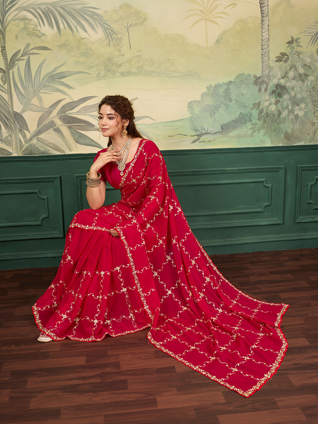 Buy Stylish Festive Wear Saree With Pittan Work KcPc
