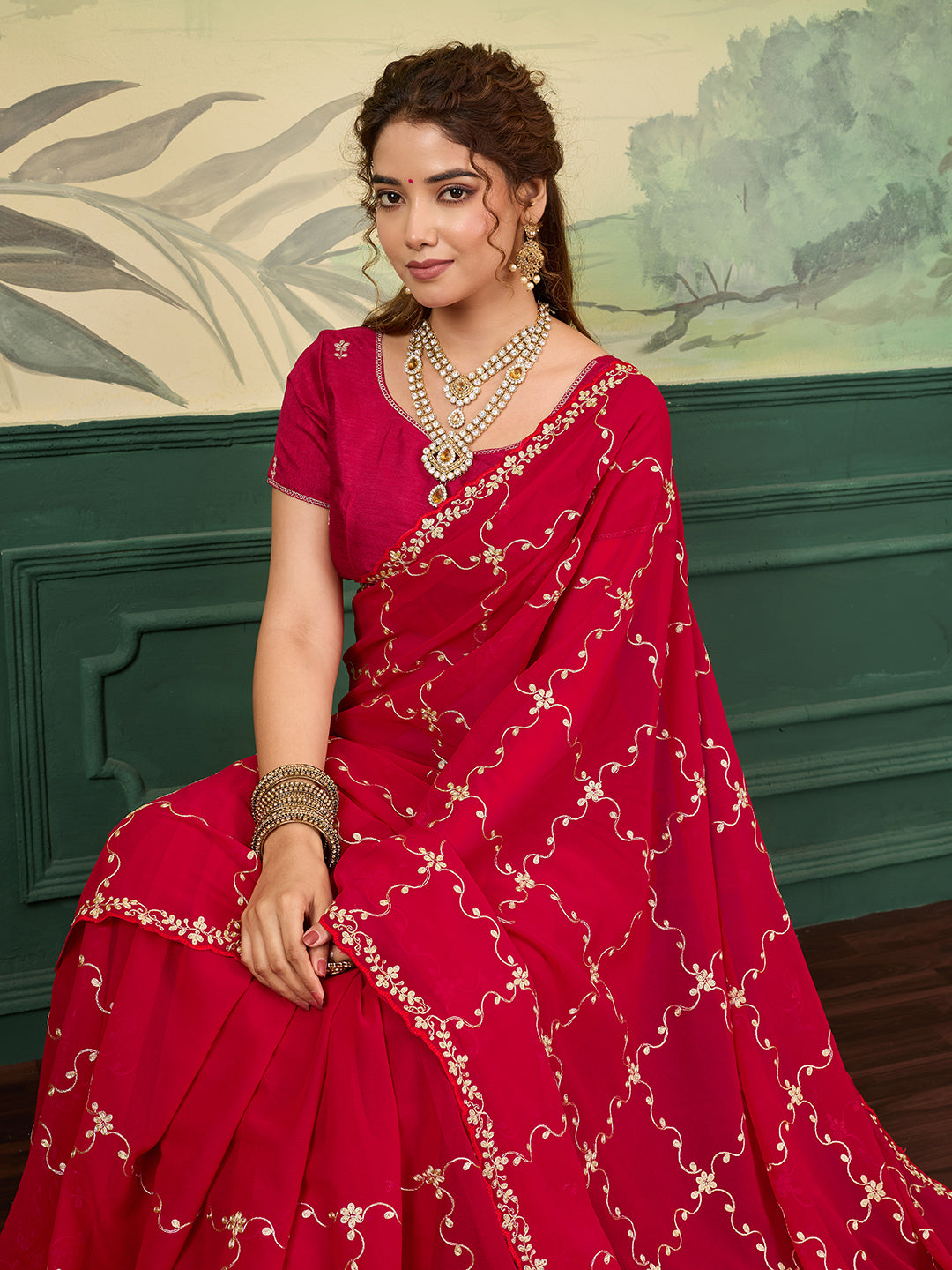 Buy Stylish Festive Wear Saree With Pittan Work KcPc