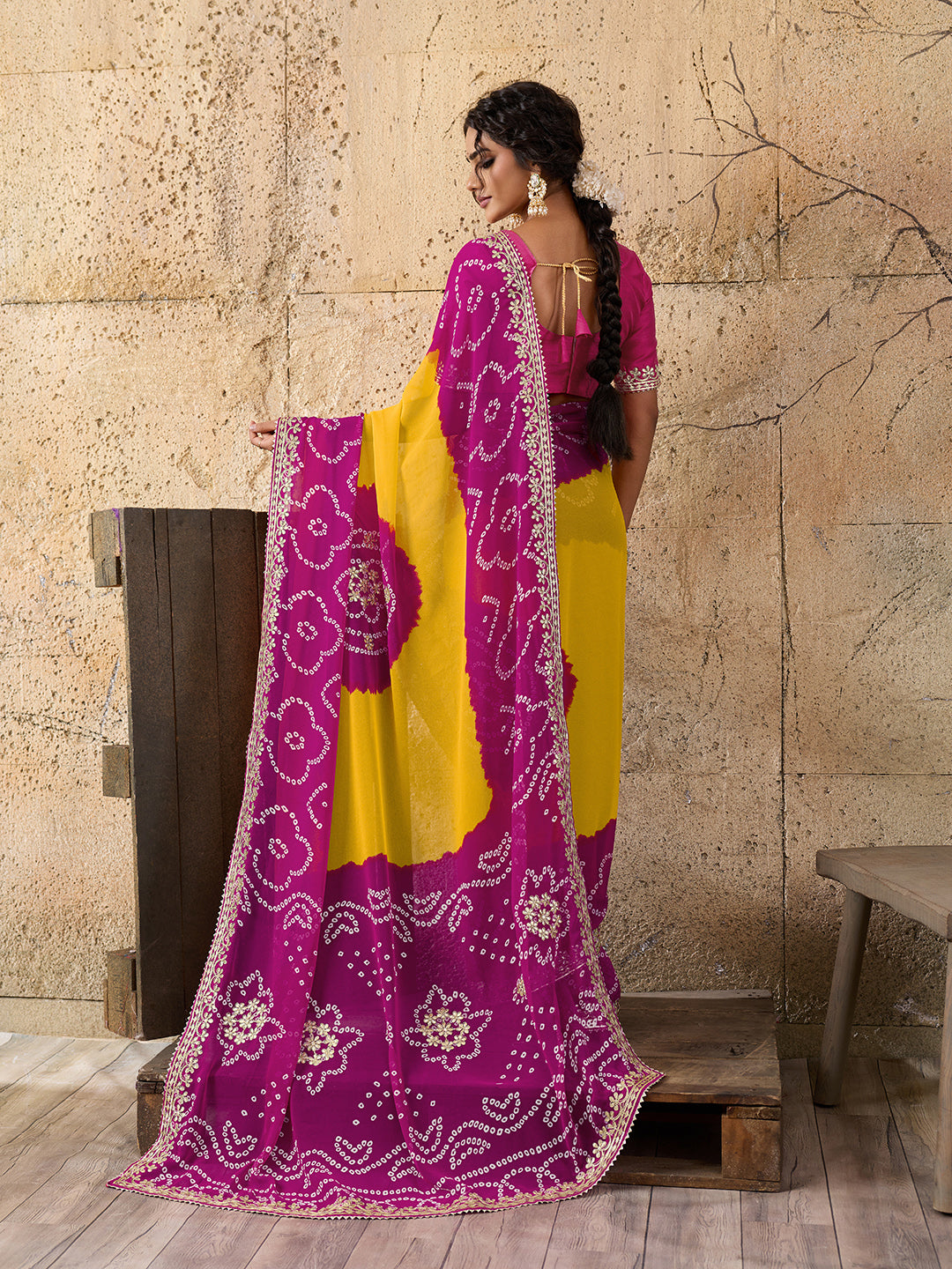 Buy Bandhani Saree With Gota patti Work Kcpc
