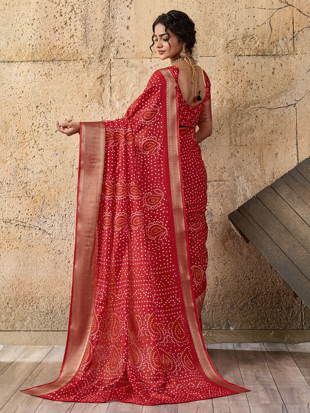 Cotton silk Ajrakh style Saree under 1000
