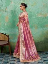 Banarasi Handloom katan silk Tissue Fabric saree in soft pink colour