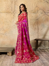 Meenakari Banarasi style saree in red colour