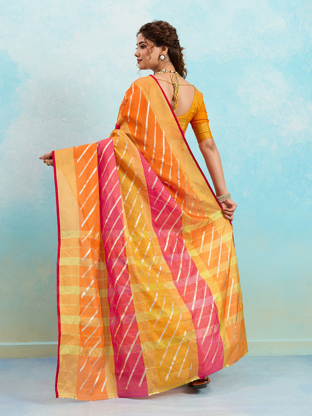 KcPc New Rajasthani Mahajani Kota doria Kashida Foil Print work SareeSWA