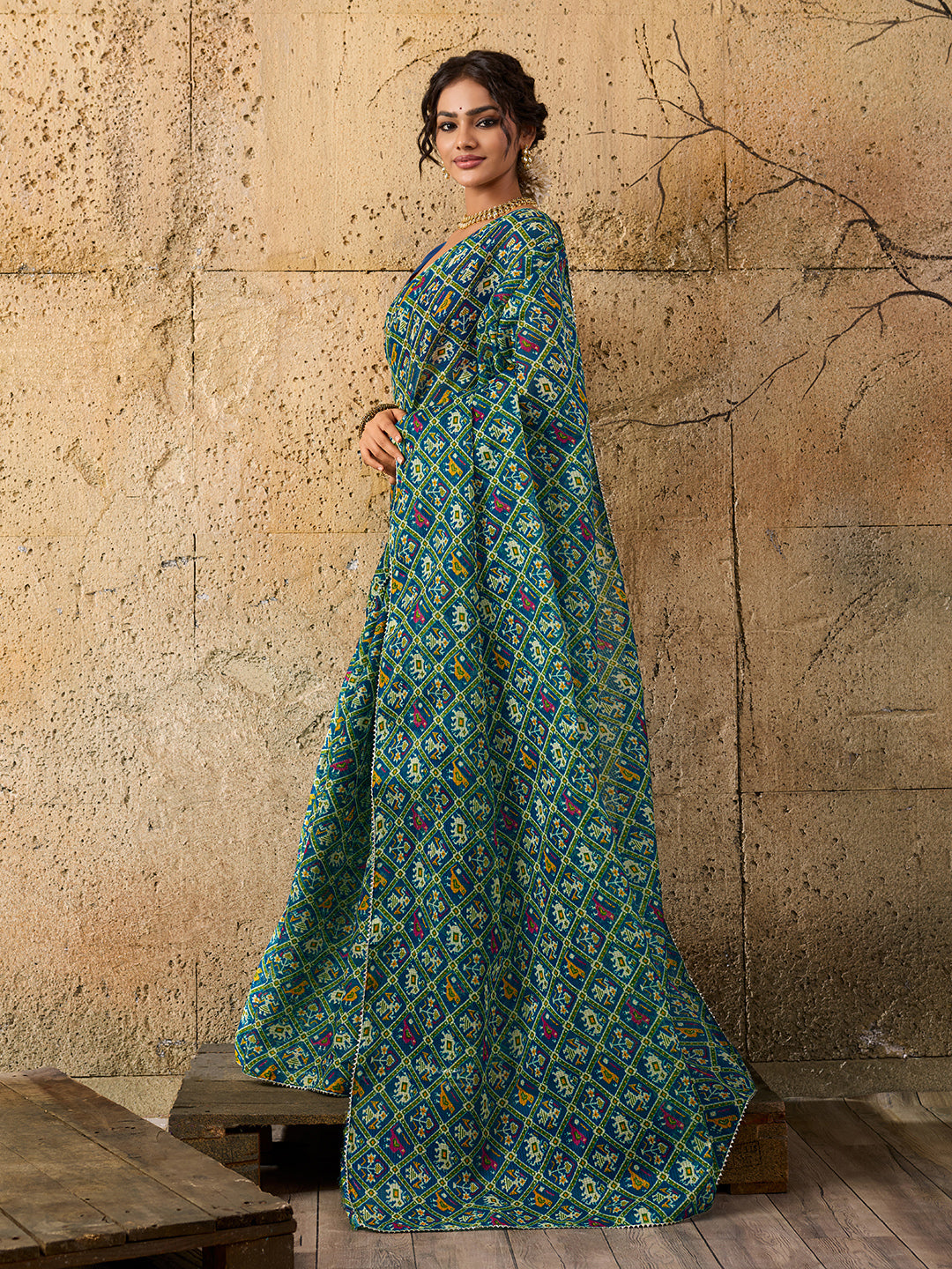 Kota Doria Saree in green colour under 500