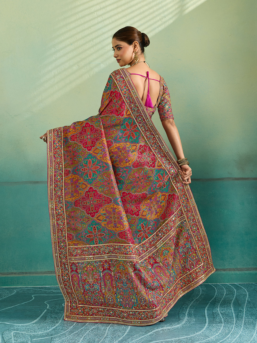 Buy Silk Printed Saree with Zari Work Kcpc