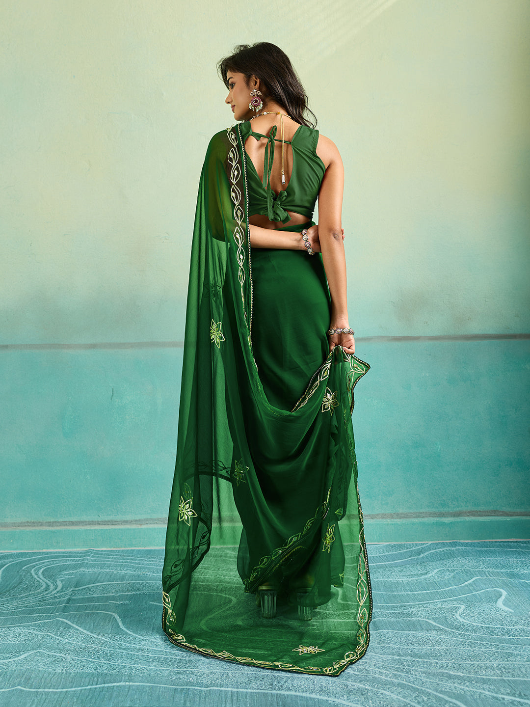 KcPc New Chiffon Bollywood Style Gotapatti Work Saree MHS