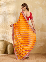 By New Beautiful Chiffon Leheriya Style With Embroidery Border Work Saree