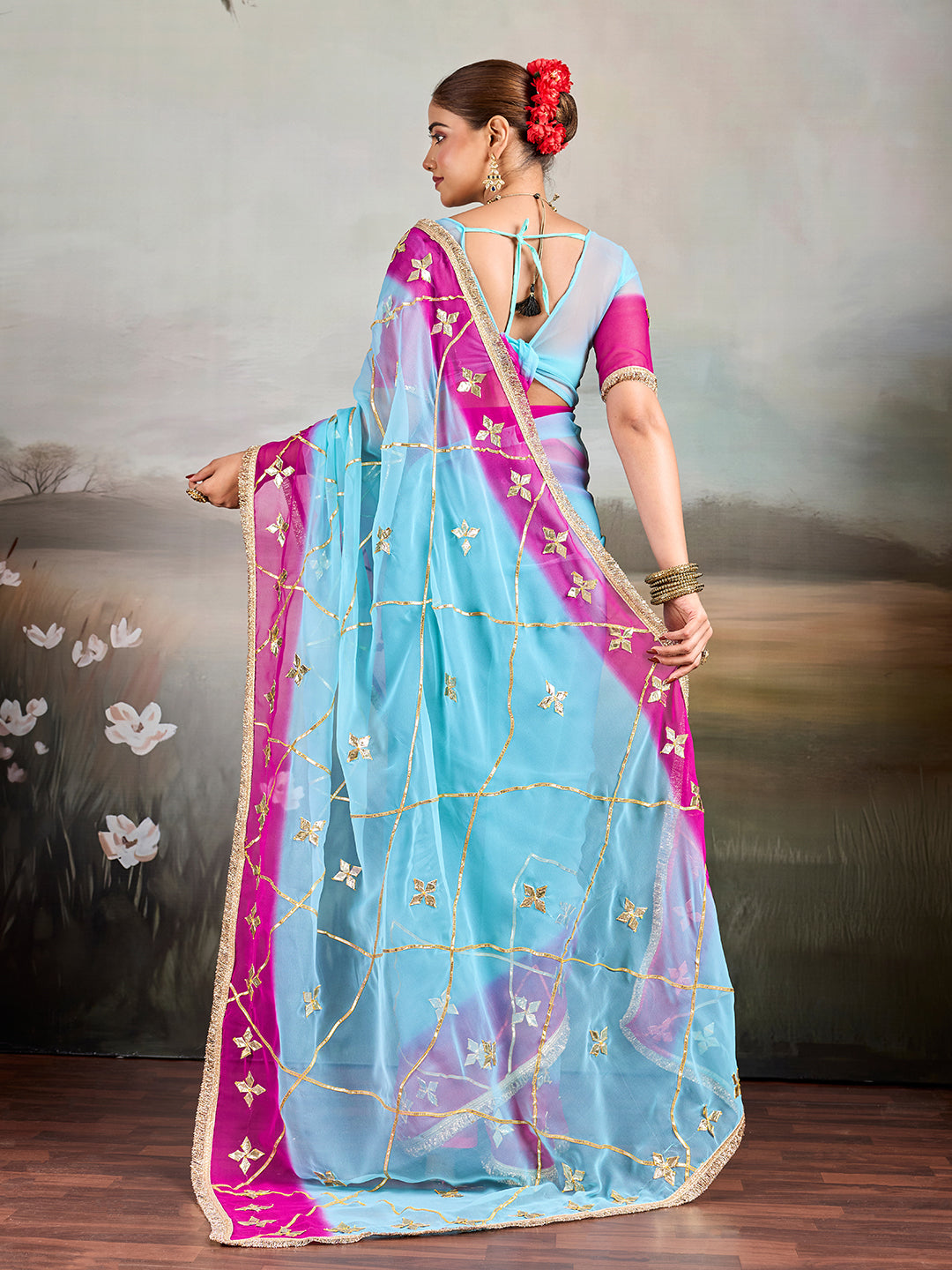 KcPc Traditional Style Chiffon Saree with Gota Patti DetailingMHS