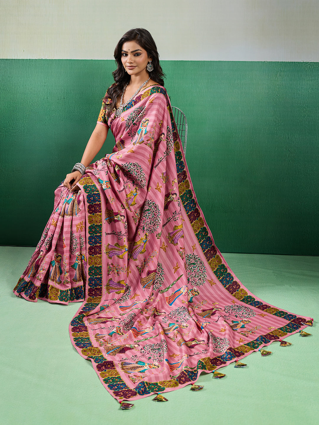 Buy Kalamkari Saree With Mehendi Wear