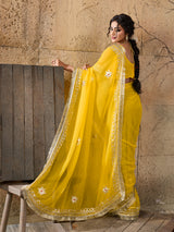 Buy Festive Wear Pure Georgette Saree with Gota Patti work in yellow colour