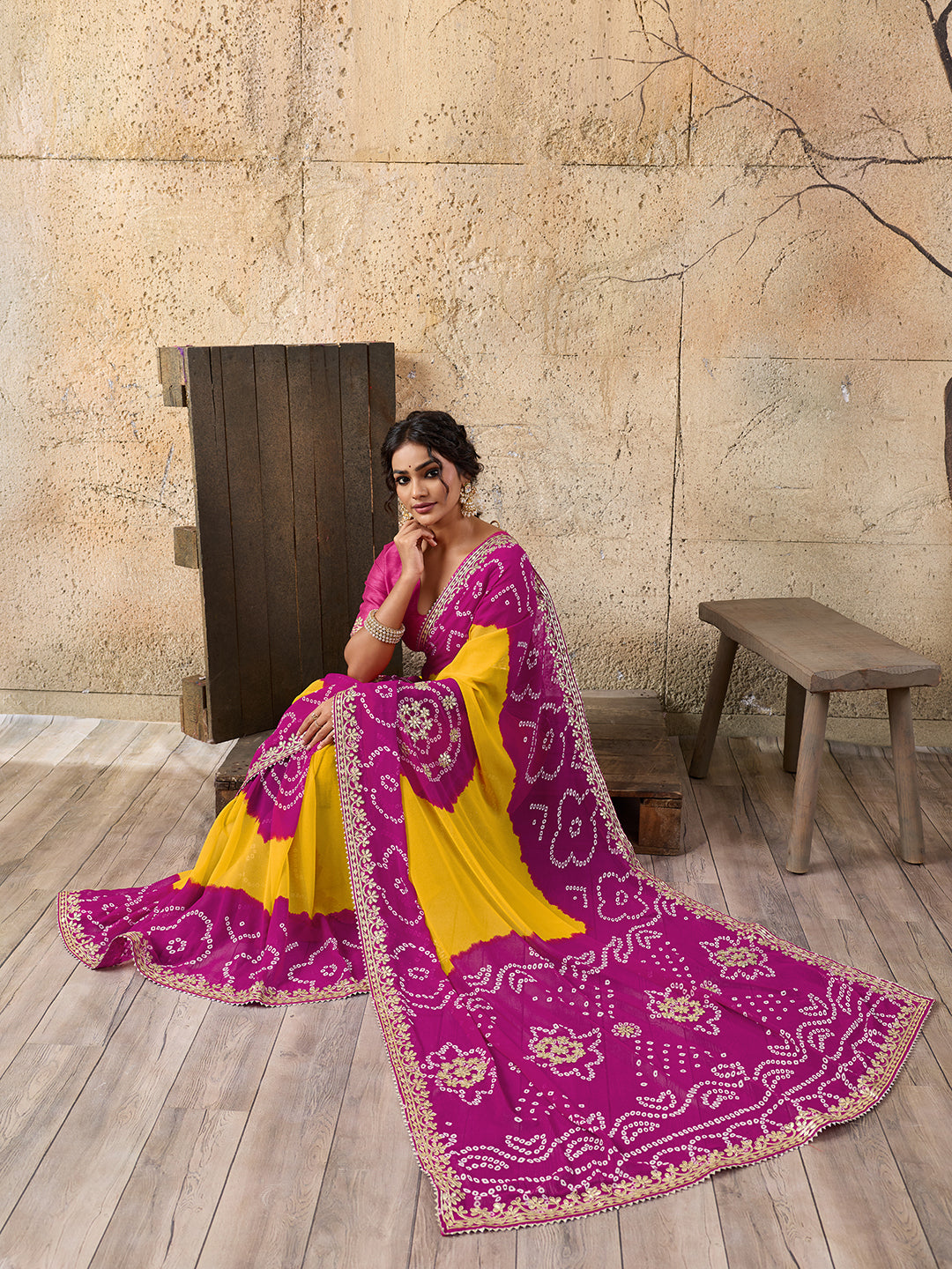 Buy Bandhani Saree With Gota patti Work Kcpc