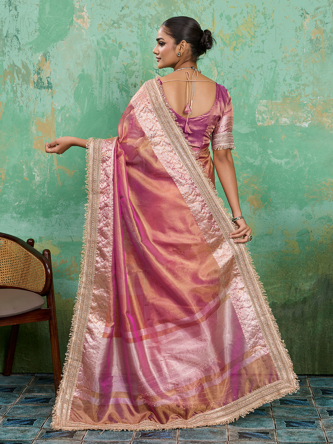 Banarasi Handloom katan silk Tissue Fabric saree in soft pink colour