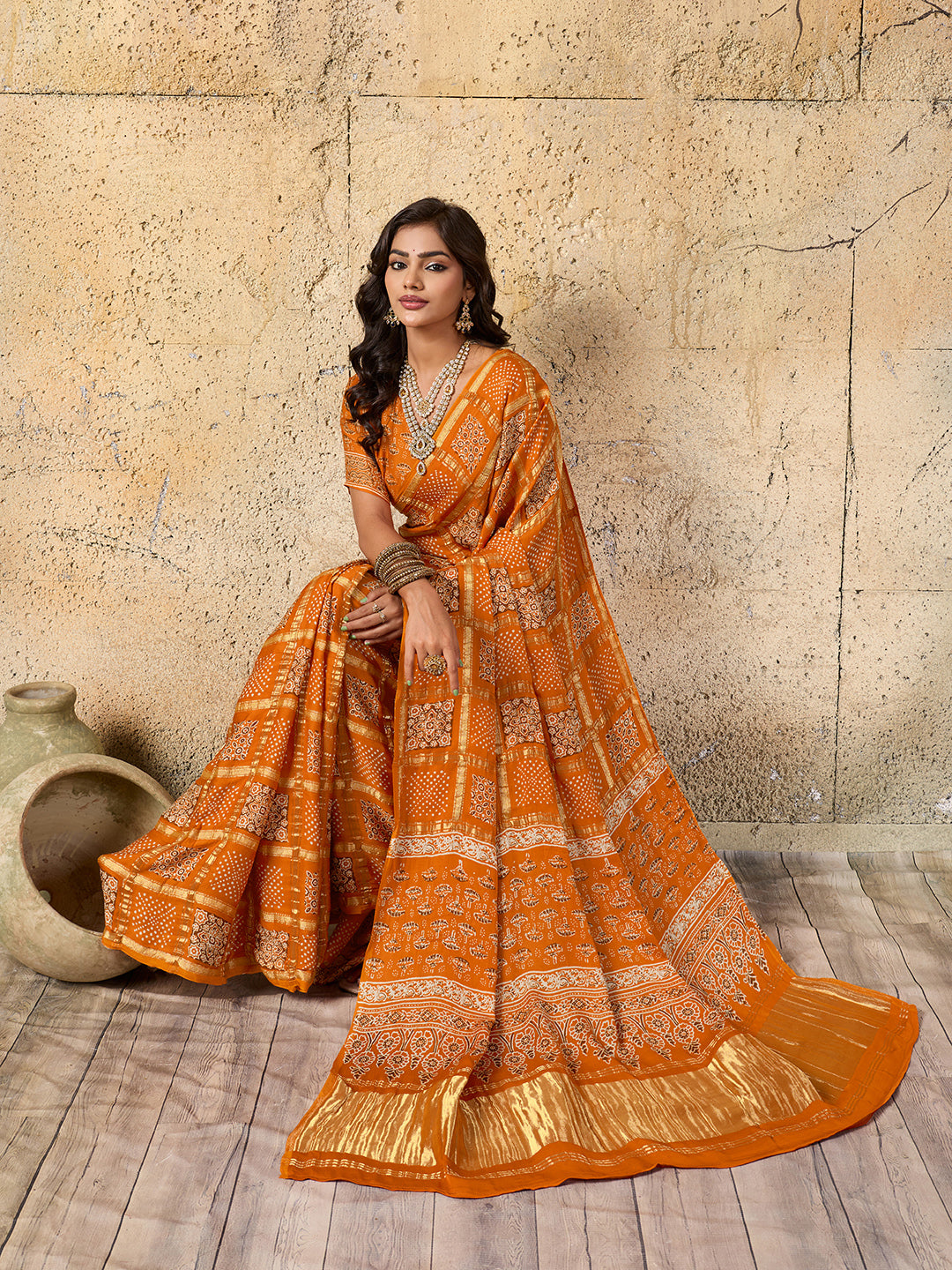 Buy Ajrakh saree With Traditional Wear Kcpc