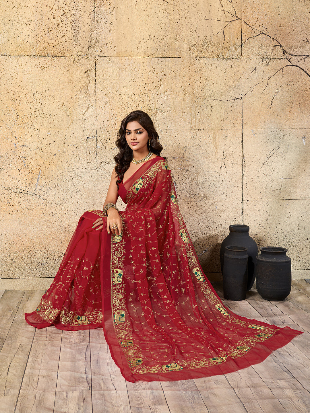 Buy New Cultural Elegance Traditional Georgette Saree for Bridesmaids
