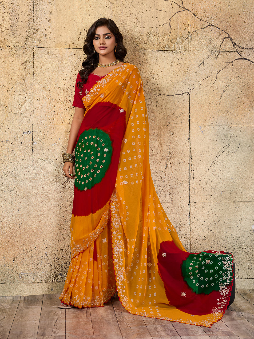 Buy Georgette Bandhani Saree With Festive Wear Kcpc