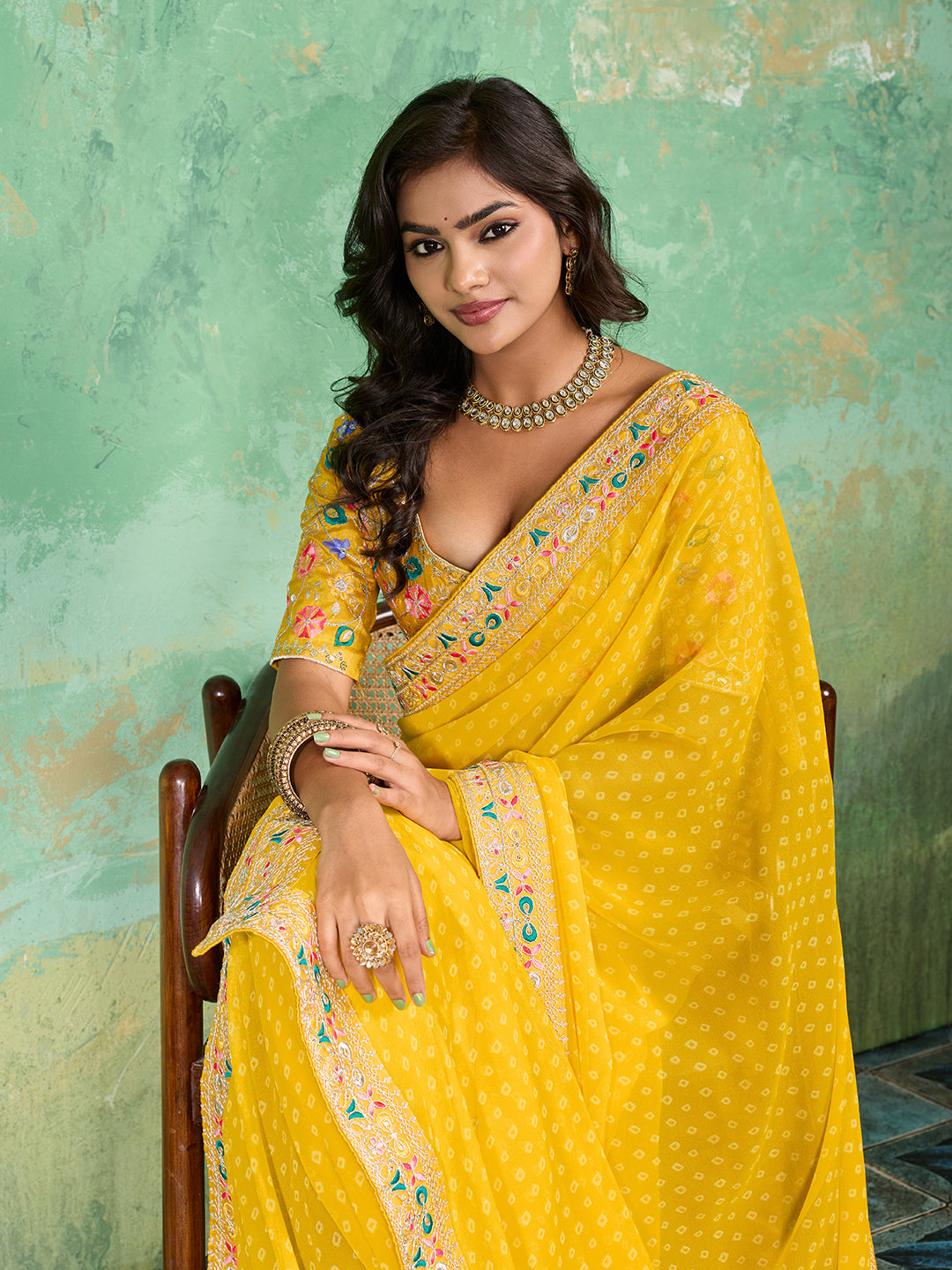 Gotapatti embroidery Work in yellow colour