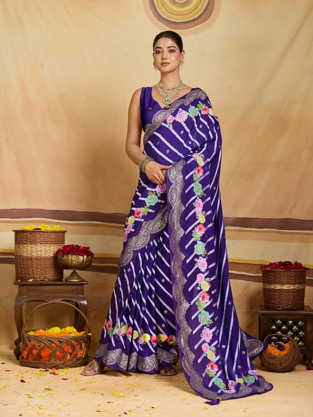 KcPc Premium Upada Silk Leheriya Saree with Zari WeavingPSP