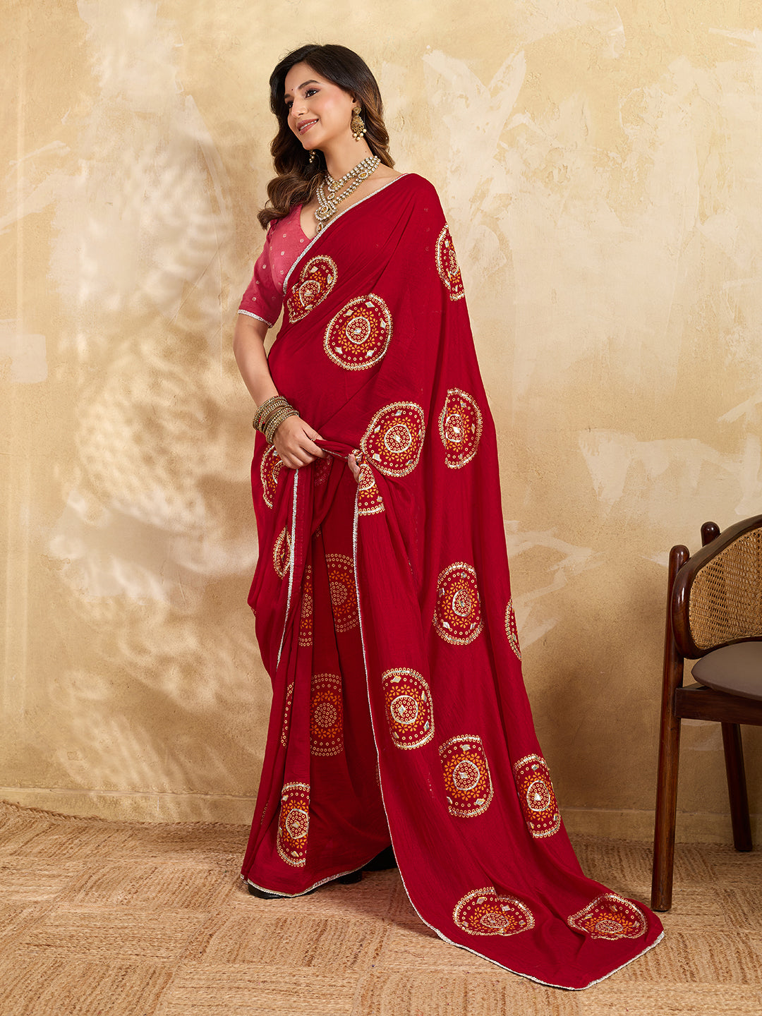 Buy Designer Bandhani Saree with Gota Patti Work Kcpc