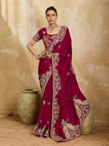 Buy Gaji Silk Saree with Heavy Embroidery Work Kcpc