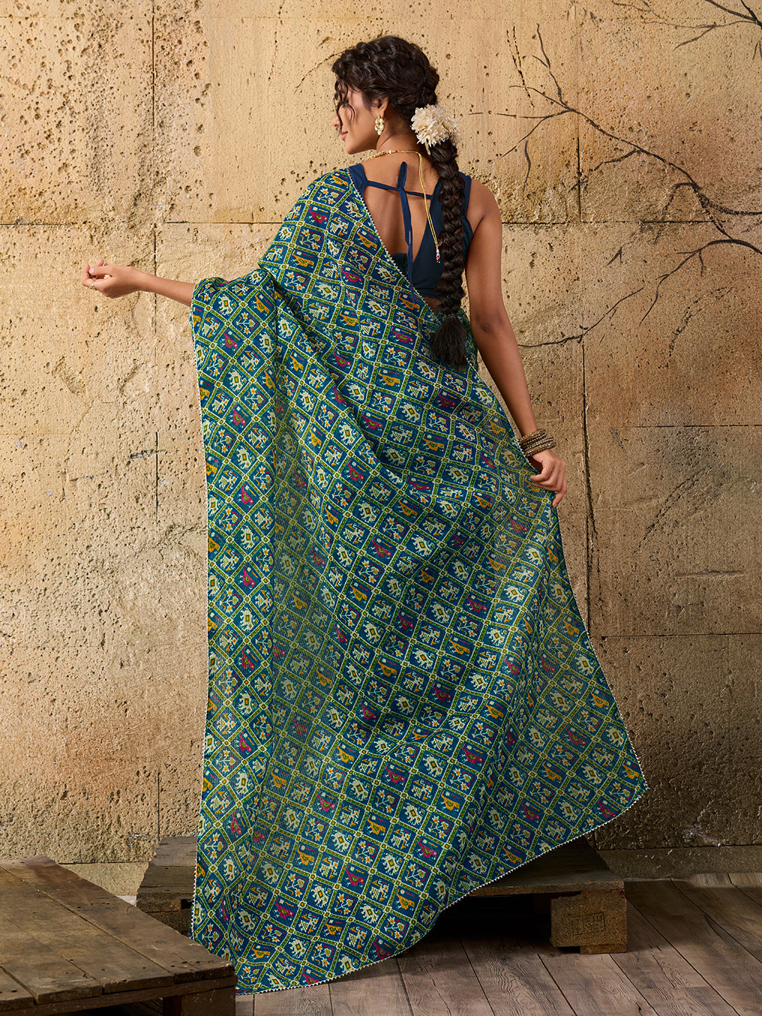 Kota Doria Saree in green colour under 500