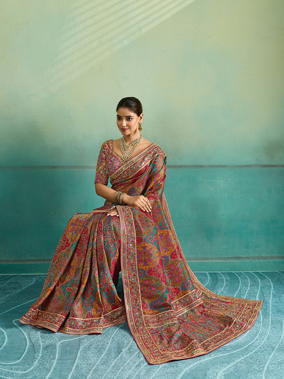 Buy Silk Printed Saree with Zari Work Kcpc