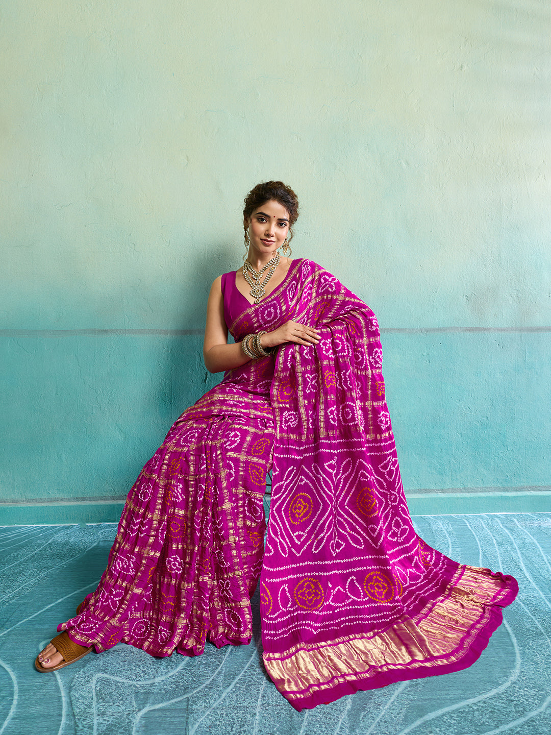 KcPc New Gaji Silk Bandhani Ghatchola SareeRani