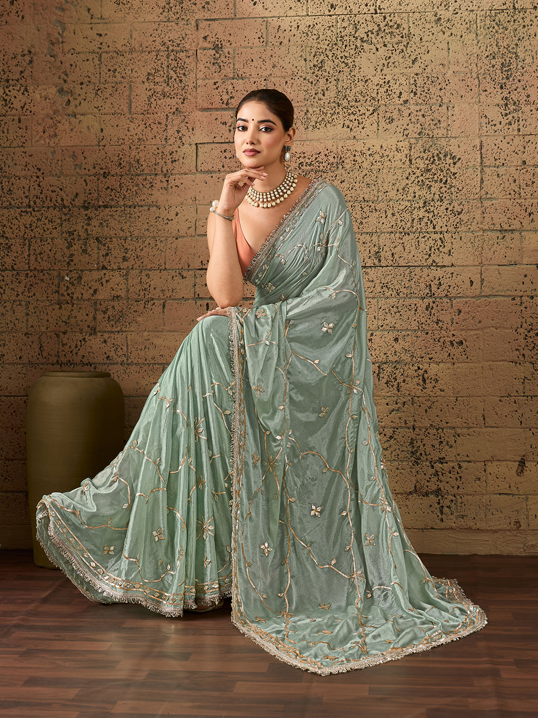 KcPc Elegant Chinon Silk Saree in Traditional Style with Gota Patti WorkSFS