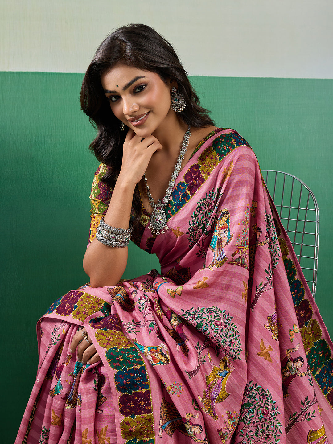 Buy Kalamkari Saree With Mehendi Wear