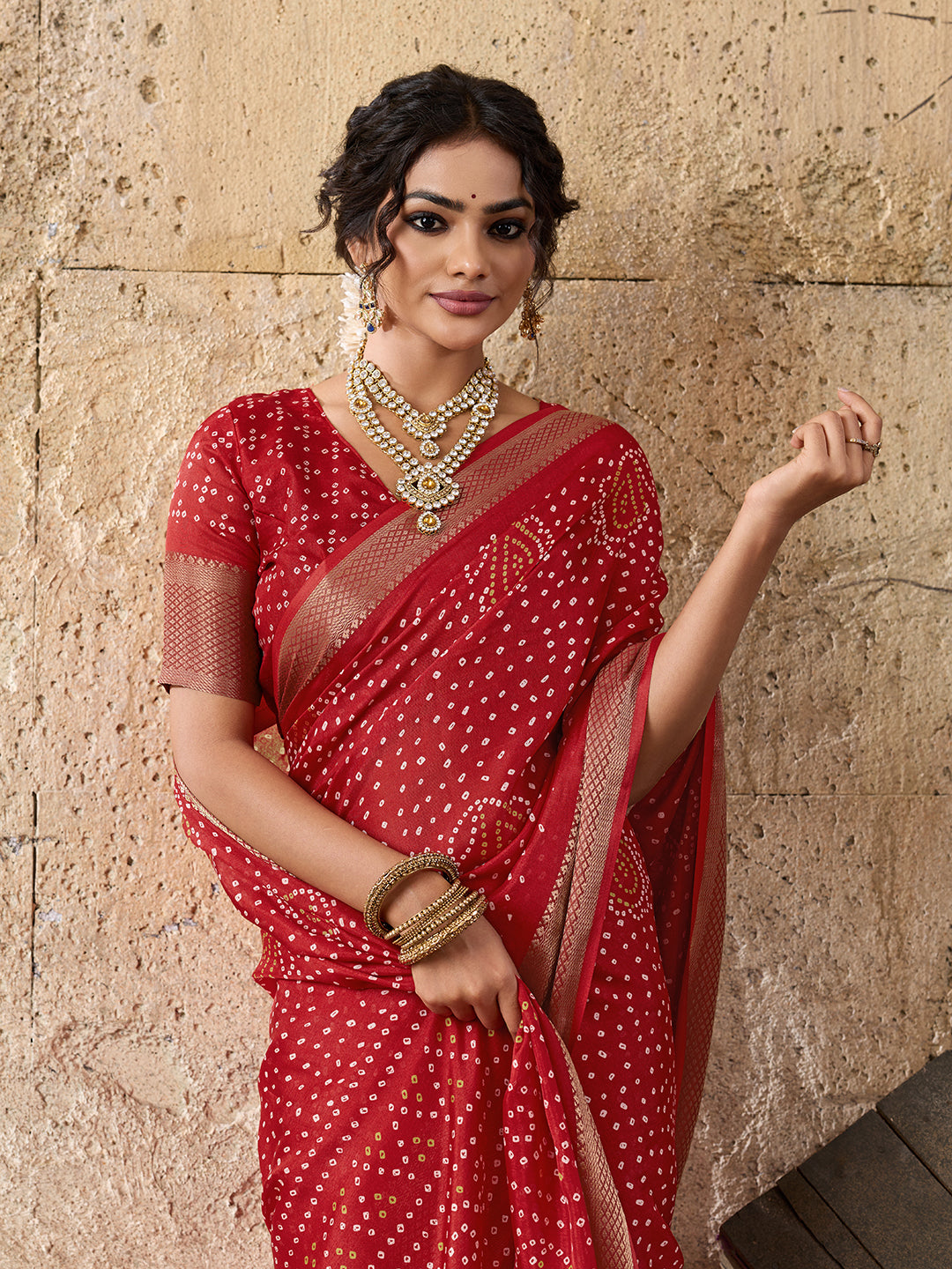 Cotton silk Ajrakh style Saree under 1000