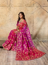 Meenakari Banarasi style saree in red colour