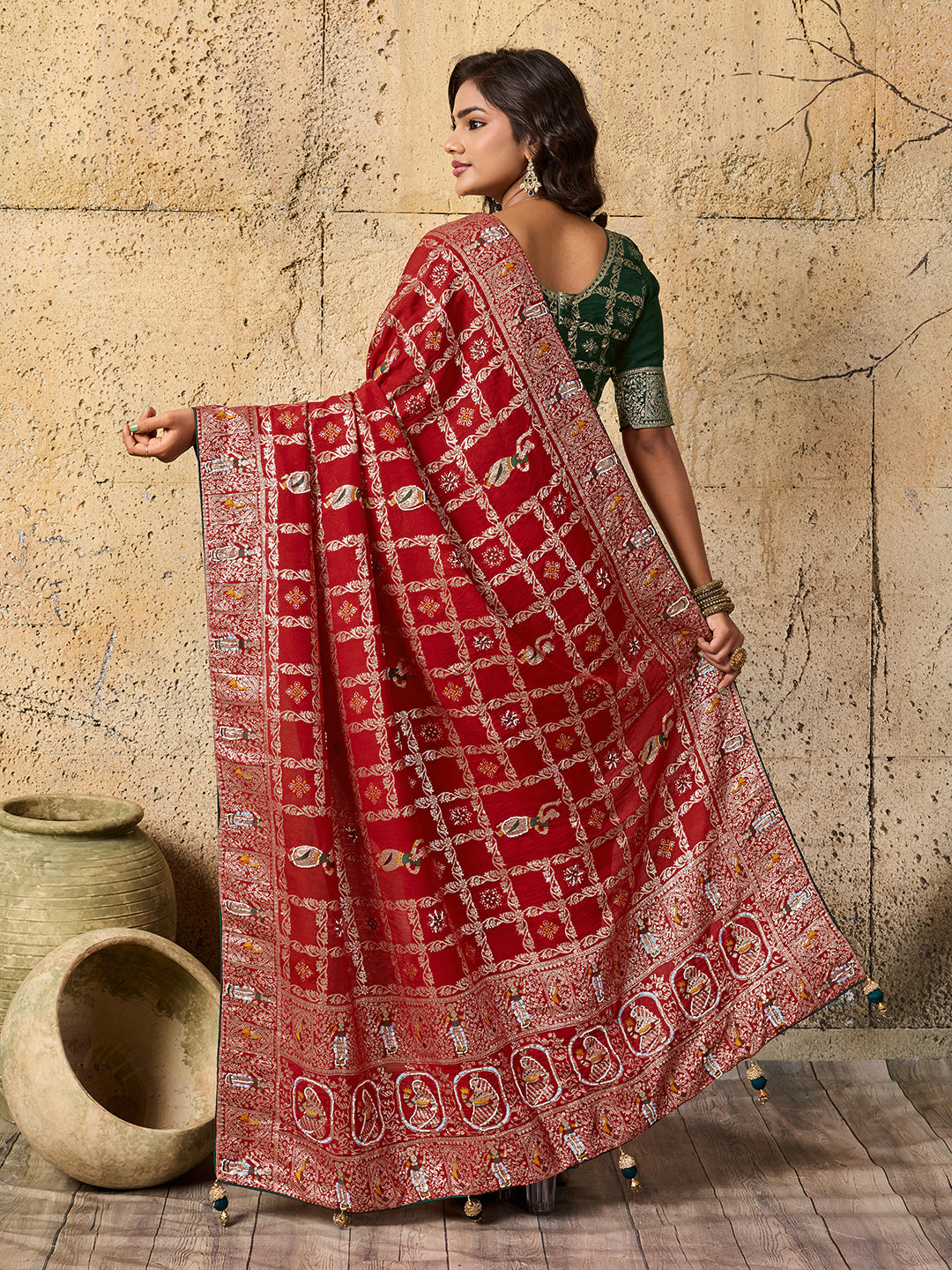 KcPc Designer Rajwadi style Gharchola Bandhej Sarees red pdm