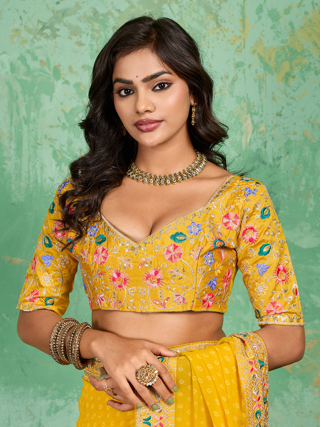 Gotapatti embroidery Work in yellow colour