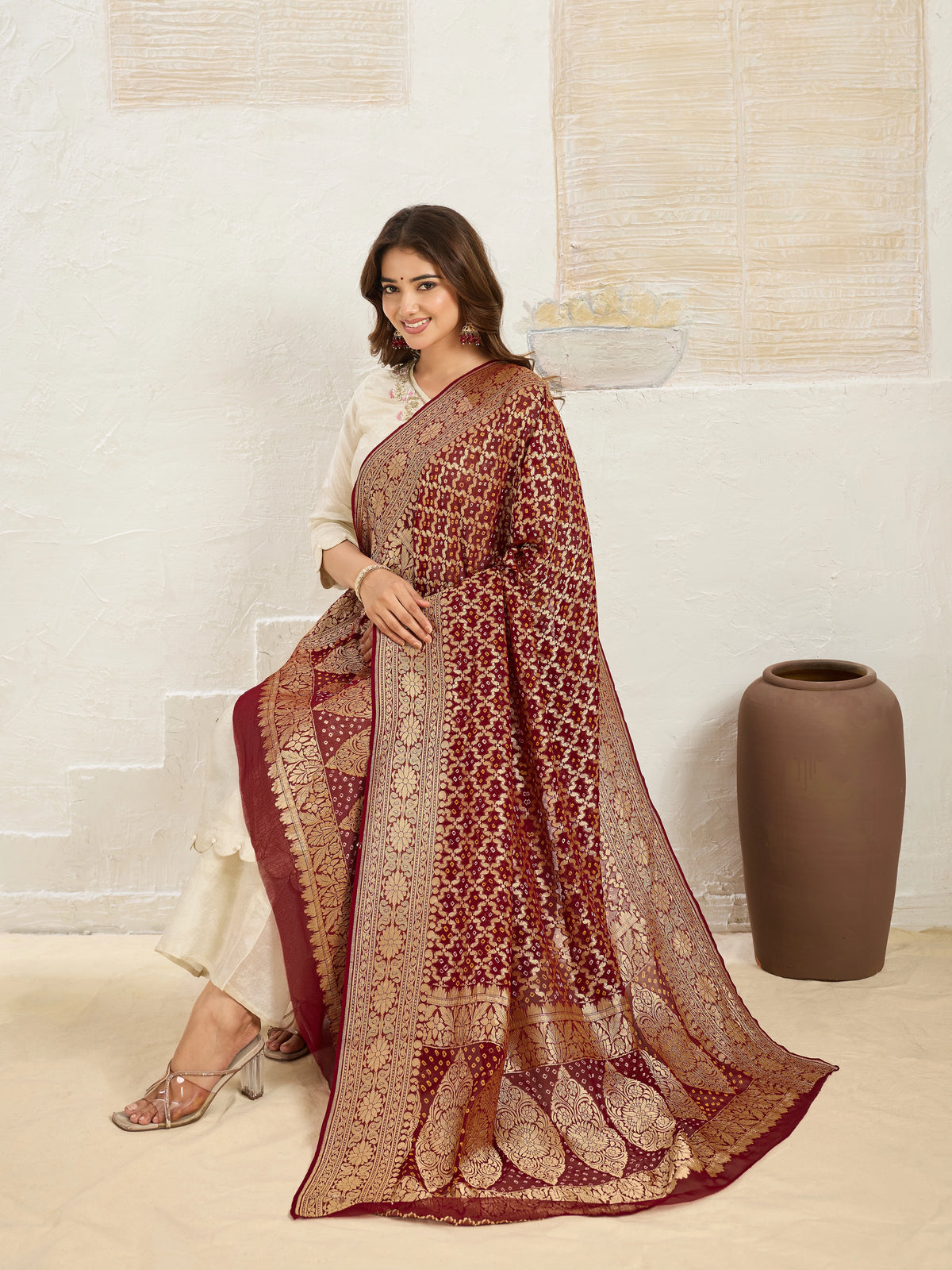 New Launch Pure Khaddi Georgette Upada Neemzari Bandhej Dupatta 1