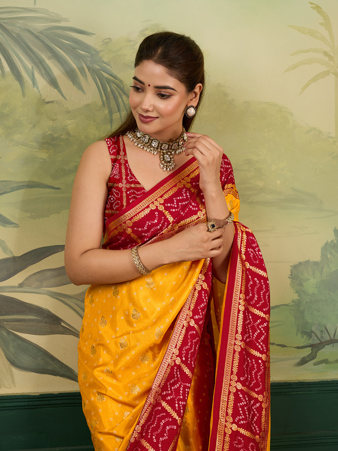 KcPc New Latest Cotton silk Bandhani Saree with Foil print Saree SWA
