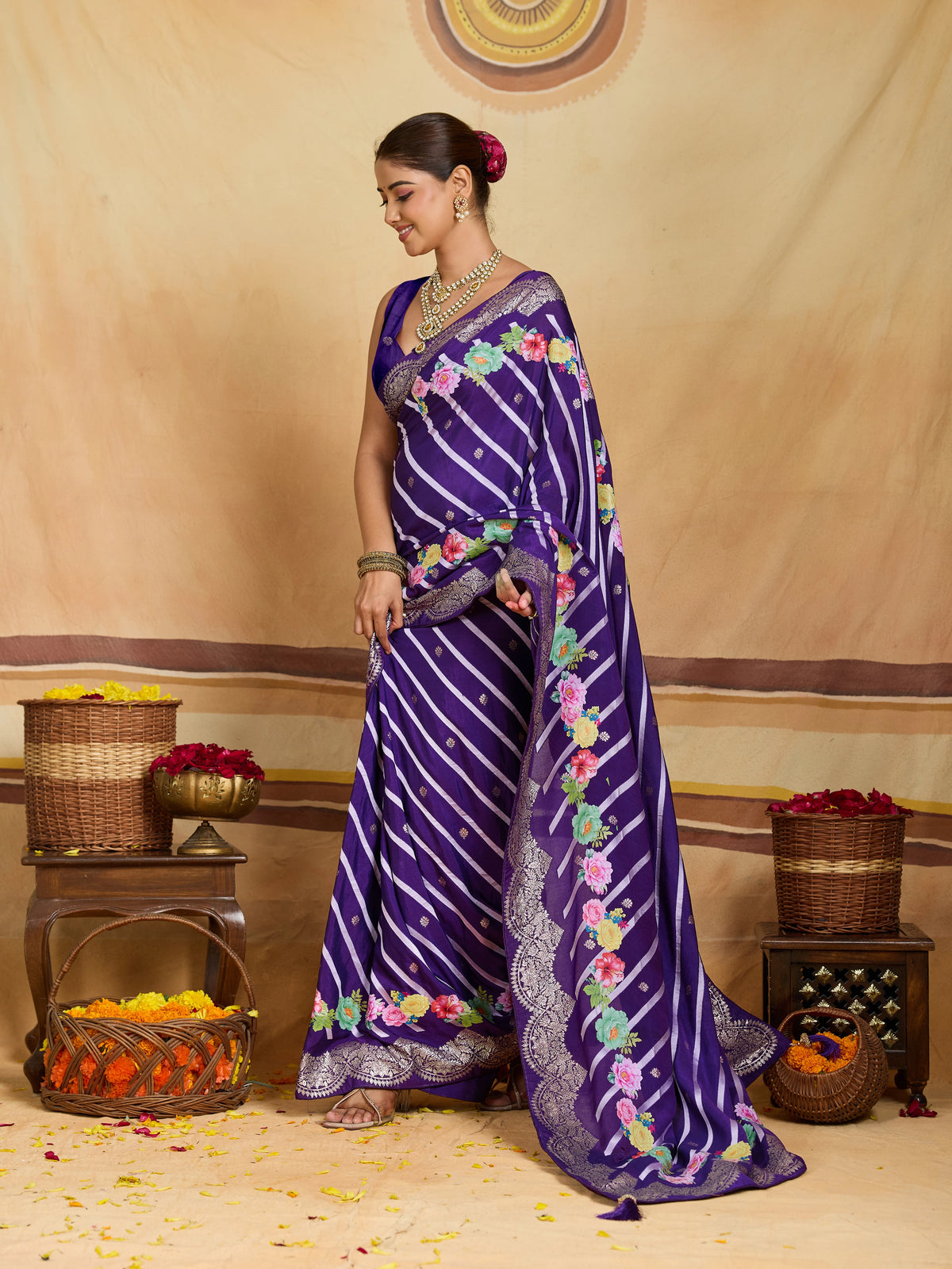 KcPc Premium Upada Silk Leheriya Saree with Zari WeavingPSP