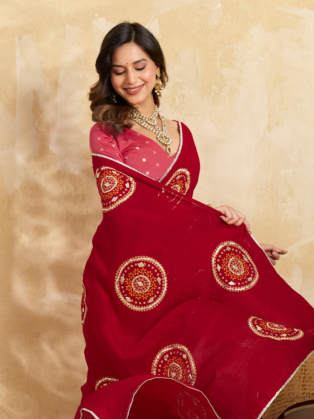 Buy Designer Bandhani Saree with Gota Patti Work Kcpc