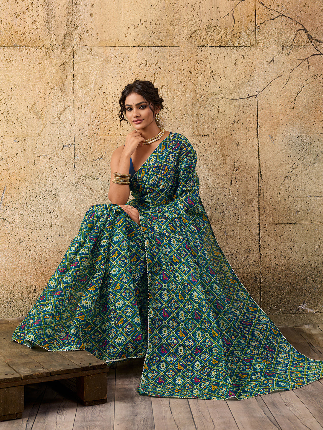 Kota Doria Saree in green colour under 500